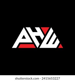 PHW triangle letter logo design with triangle shape. PHW triangle logo design monogram. PHW triangle vector logo template with red color. PHW triangular logo Simple, Elegant, and Luxurious design.