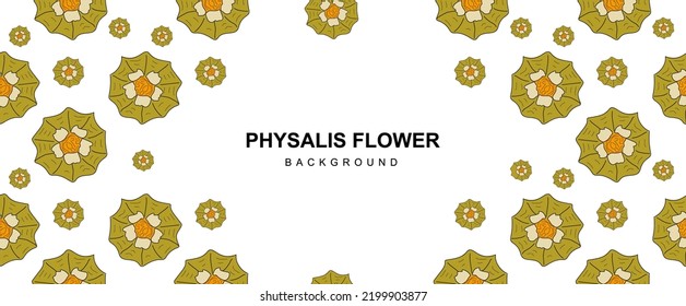 Physalis flower frame. Physalis background in copy space. Colored flat illustration on white background. eps10