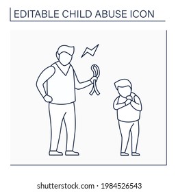 Physical Abuse Line Icon. Physical Harm, Injury. Aggressive Punishment To Discipline. Serious Emotional Harm. Child Abuse Concept. Isolated Vector Illustration. Editable Stroke