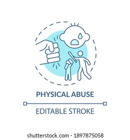 Physical Abuse Turquoise Concept Icon. Parent Hit Kid. Physical Violence At Home. Harm To Children. Child Safety Idea Thin Line Illustration. Vector Isolated Outline RGB Color Drawing. Editable Stroke