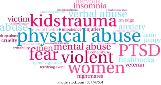 Physical Abuse word cloud on a white background. 