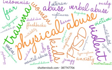 Physical Abuse word cloud on a white background. 
