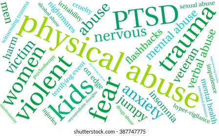 Physical Abuse word cloud on a white background. 
