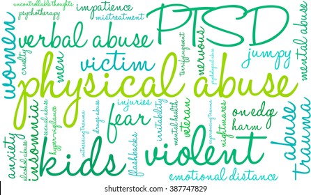 Physical Abuse word cloud on a white background. 