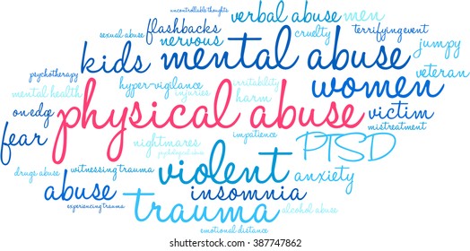 Physical Abuse word cloud on a white background. 
