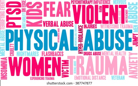 Physical Abuse word cloud on a white background. 