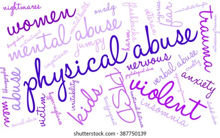 Physical Abuse word cloud on a white background. 