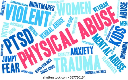 Physical Abuse word cloud on a white background. 