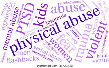 Physical Abuse word cloud on a white background. 