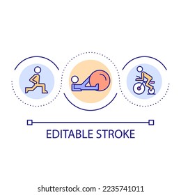 Physical activities loop concept icon. Muscular endurance workouts abstract idea thin line illustration. Individual sports. Weight training. Isolated outline drawing. Editable stroke. Arial font used