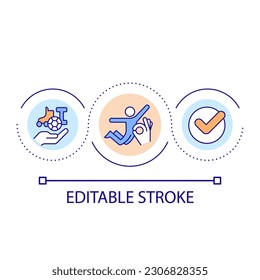 Physical activities for teens loop concept icon. Exercises for young people abstract idea thin line illustration. Workout plan. Isolated outline drawing. Editable stroke. Arial font used