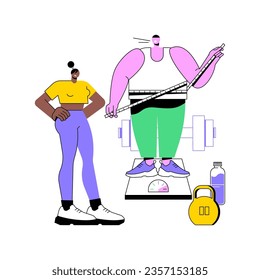 Physical activity coach isolated cartoon vector illustrations. Life coach works with overweight man, do fitness together, active lifestyle, small business, self-employed people vector cartoon.
