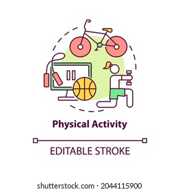 Icono de concepto de actividad física. Ilustración de línea delgada de la idea de requisito de salud hepática. Prevención de la obesidad. Aumento de los niveles de energía. Dibujo de color RGB con contorno aislado del vector. Trazo editable
