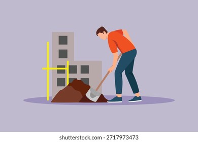 Actividad física de los trabajadores de la construcción. Concepto de actividad física. Ilustración vectorial plana coloreada aislada