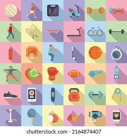 Physical activity icons set flat vector. Yoga person. Gym trainer