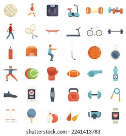 Physical activity icons set flat vector. Yoga person. Gym trainer isolated