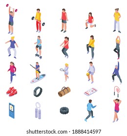 Physical activity icons set. Isometric set of physical activity vector icons for web design isolated on white background