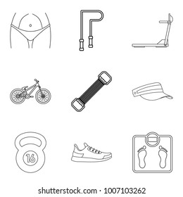 Physical activity icons set. Outline set of 9 physical activity vector icons for web isolated on white background