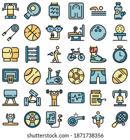 Physical activity icons set. Outline set of physical activity vector icons thin line color flat on white