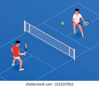 Physical activity isometric composition with people playing tennis vector illustration