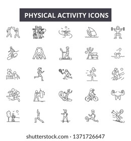 Physical activity line icons, signs set, vector. Physical activity outline concept, illustration: physical,activity,exercise,sport,healthy,man,health,training