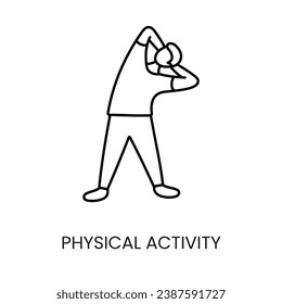 Physical activity, man doing exercise, vector line icon for medical documentation about diabetes