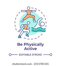 Physical activity multi color concept icon. Cancer prevention. Sport and fitness. Active lifestyle. Round shape line illustration. Abstract idea. Graphic design. Easy to use in brochure