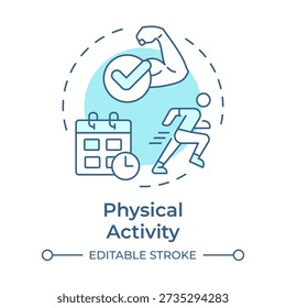 Physical activity soft blue concept icon. Fitness routine, workout schedule. Strength training. Round shape line illustration. Abstract idea. Graphic design. Easy to use in presentation, booklet