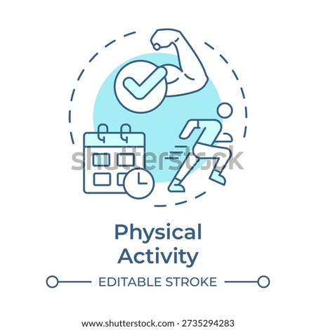 Physical activity soft blue concept icon. Fitness routine, workout schedule. Strength training. Round shape line illustration. Abstract idea. Graphic design. Easy to use in presentation, booklet