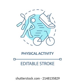 Physical activity turquoise concept icon. Reducing stress and anxiety. Treatment abstract idea thin line illustration. Isolated outline drawing. Editable stroke. Arial, Myriad Pro-Bold fonts used