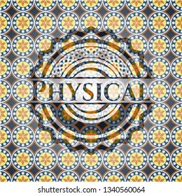 Physical arabic badge background. Arabesque decoration.