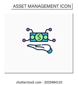 Physical asset management color icon. Hand keeps cash. Managing physical and infrastructure assets. Business concept. Isolated vector illustration