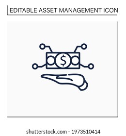 Physical asset management line icon. Hand keeps cash. Managing physical and infrastructure assets. Business concept. Isolated vector illustration.Editable stroke