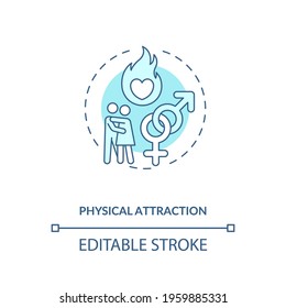 Physical attraction and passion concept icon. Female and male gender symbols idea thin line illustration. Adult love, affection vector isolated outline RGB color drawing. Editable stroke