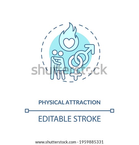 Physical attraction and passion concept icon. Female and male gender symbols idea thin line illustration. Adult love, affection vector isolated outline RGB color drawing. Editable stroke
