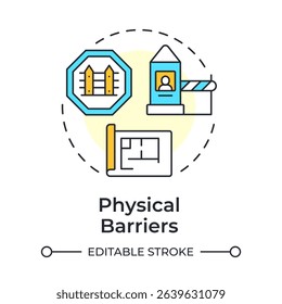 Physical barriers multi color concept icon. Security audit component. People flow control equipment. Round shape line illustration. Abstract idea. Graphic design. Easy to use in booklet