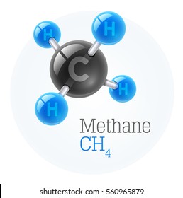 Physical chemical molecule model gas methane. Assembly carbon hydrogen. Combustible gaseous fuel for obtaining energy. Science vector illustration. Isolated white background. Chemistry conceptual icon