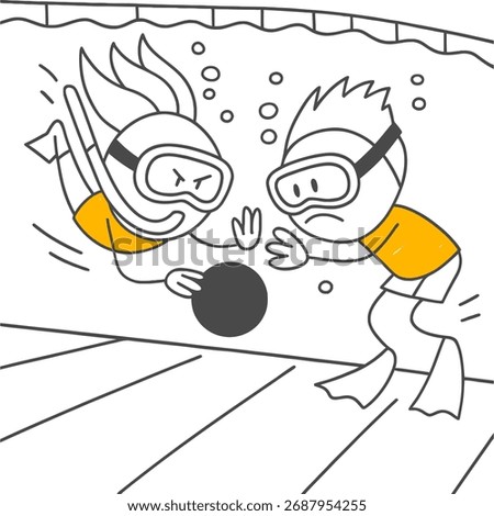 Physical Contention and Determination Under the Water The Intense Effort and Resolve Shown by Two Masked Athletes to Win the Ball.