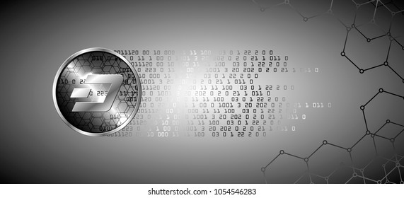 Physical dash coin in silver style. Modern vector banner.
