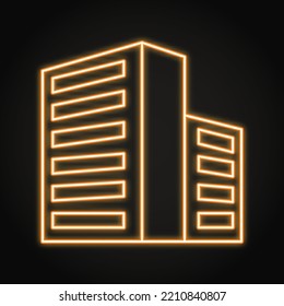 Physical Data Center Building Neon Icon In Line Style. Vector Illustration.