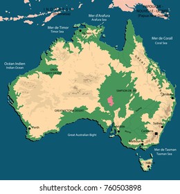 Physical detailed map of Australia.