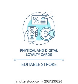 Physical and digital loyalty cards blue concept icon. Digital bonus card for customers abstract idea thin line illustration. Bonus and rewards. Vector isolated outline color drawing. Editable stroke