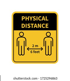 Physical Distance sign. Keep the 2 meter distance. Coronovirus epidemic protective. Vector illustration