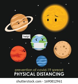 physical distancing corona virus covid-19 illustration planet graphic