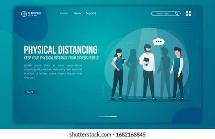 Physical Distancing Illustration, Keep Physical Distance With Other People On Landing Page Template