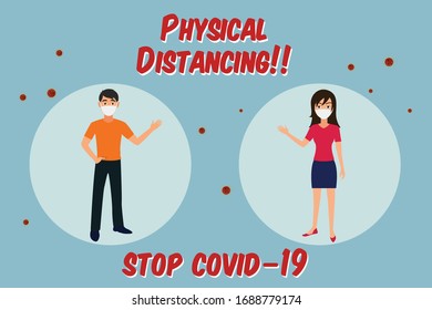 Physical Distancing Illustration Vector, Social And Physical Distancing To Avoid Spreading Virus