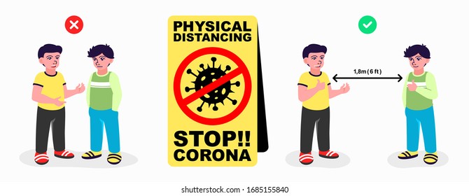 Physical distancing infographic, Social distancing tips how to measure safe distance with people in public places to keep you safe from virus transmission. Wuhan China Novel Coronavirus outbreak