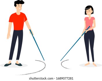 Physical distancing. Man and woman keeping distance. Avoiding virus transmission. Vector illustration.