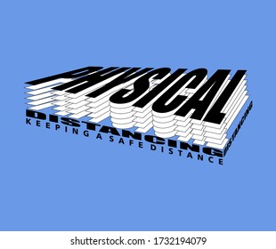 physical distancing typography illustration vector blue