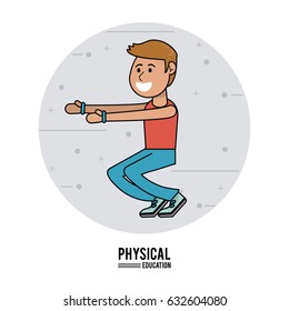 physical education - boy exercise squats sport design